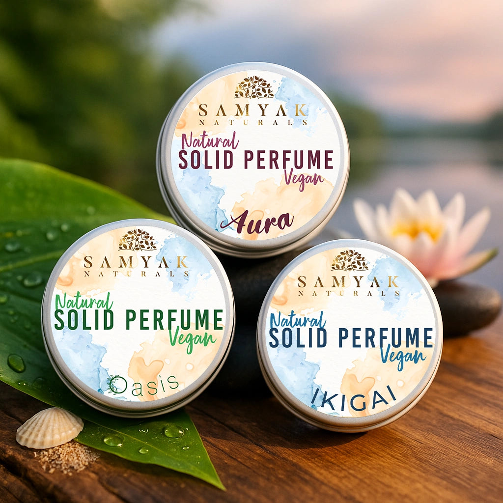 Aura, Ikigai & Oasis – Samyak Naturals Solid Perfume Set